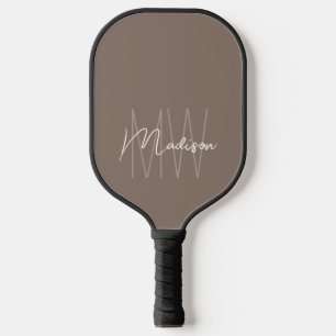 Modern Monogram Name Script Taupe Pickleball Paddle