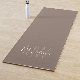 Modern Monogram Name Script Taupe Yoga Mat