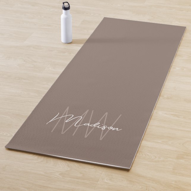 Modern Monogram Name Script Taupe Yoga Mat (In Situ)