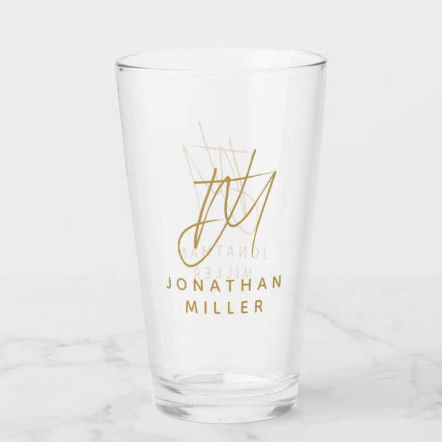 Modern Monogram Name Simple Beer Glass (Front)
