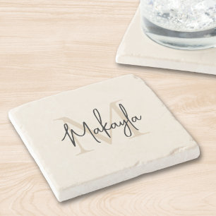 Modern Monogram Name Stone Coaster