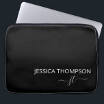 Modern Monogram Name Stylish Black White Laptop Sleeve<br><div class="desc">Customised monogrammed script name and initials modern and cute girly black and white Add Your Names Laptop Sleeve personalised and perfect for the office or school.</div>