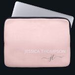 Modern Monogram Name Stylish Blush Pink Girly  Laptop Sleeve<br><div class="desc">Customised monogrammed script name and initials modern and cute girly blush pink and white Add Your Names Laptop Sleeve personalised and perfect for the office or school.</div>