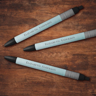 Modern Monogram Name Teal Blue Brushed Metal Black Ink Pen