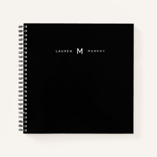 Modern Monogram Name Typography Black Notebook