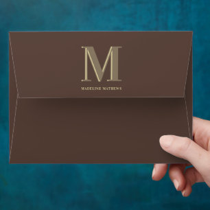 Modern monogram name typography brown envelope