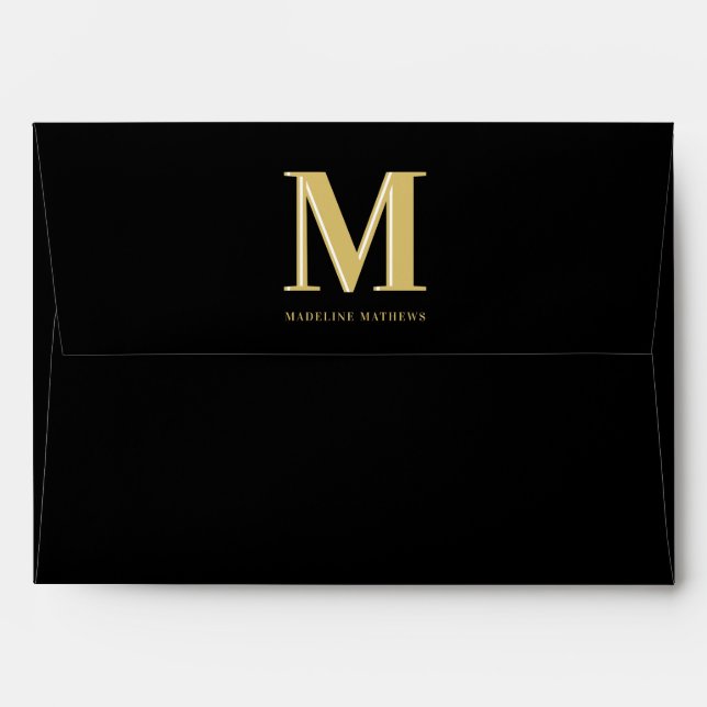 Modern monogram name typography gold black envelope (Back (Top Flap))