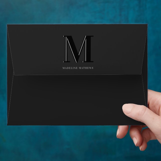 Modern monogram name typography gray black envelope (Hand)