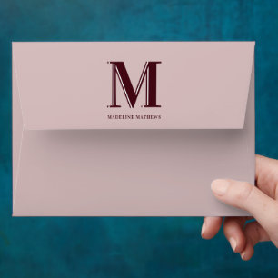 Modern monogram name typography pink red envelope