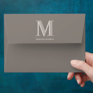 Modern monogram name typography taupe envelope