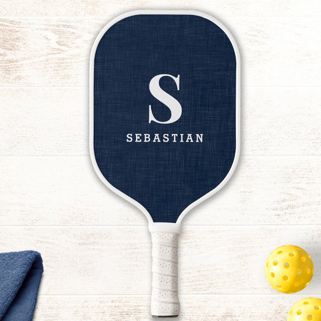 Modern Monogram Navy Blue and White Custom Pickleball Paddle (Creator Uploaded)