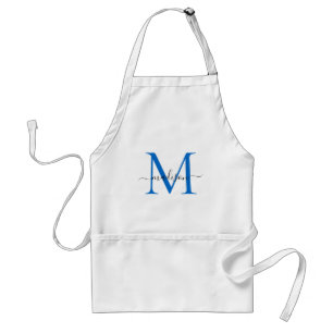 Modern Monogram Navy Blue Chic Script Chef Cuisine Standard Apron