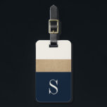 Modern Monogram Navy Blue Gold Striped Luggage Tag<br><div class="desc">Modern and chic,  this luggage features classic navy blue and gold stripes and a customisable monogram. Add you name and address to the back for a truly personalised luggage tag.</div>