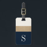 Modern Monogram Navy Blue Gold Striped Luggage Tag<br><div class="desc">Modern and chic,  this luggage features classic navy blue and gold stripes and a customisable monogram. Add you name and address to the back for a truly personalised luggage tag.</div>