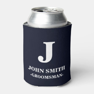 Modern Monogram Navy Blue Personalised Groomsman Can Cooler
