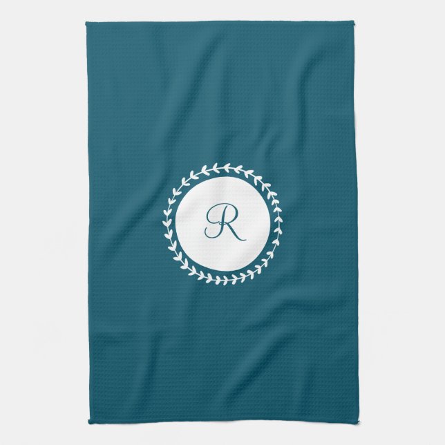 Modern Monogram Navy Blue Tea Towel (Vertical)