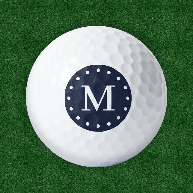 Modern Monogram Navy Blue White Golf Balls (Creator Uploaded)