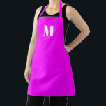 Modern monogram neon magenta custom initial letter apron<br><div class="desc">Modern monogram neon magenta pink personalised custom initial letter kitchen Apron.
Customisable white text,  neon magenta pink solid plain background.</div>
