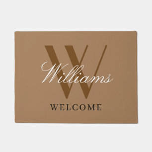 Modern Monogram Newlyweds Khaki Name Wedding Doormat