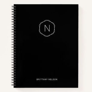 Modern Monogram Octagon Black White Notebook