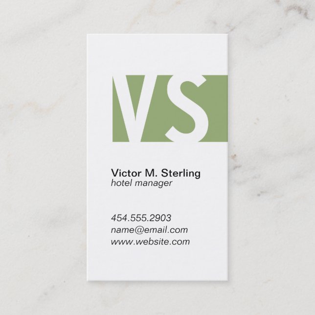 Modern Monogram (olive green) Business Card (Front)