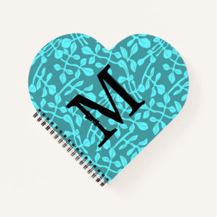 Modern Monogram on Aqua Stylised Leaves Notebook