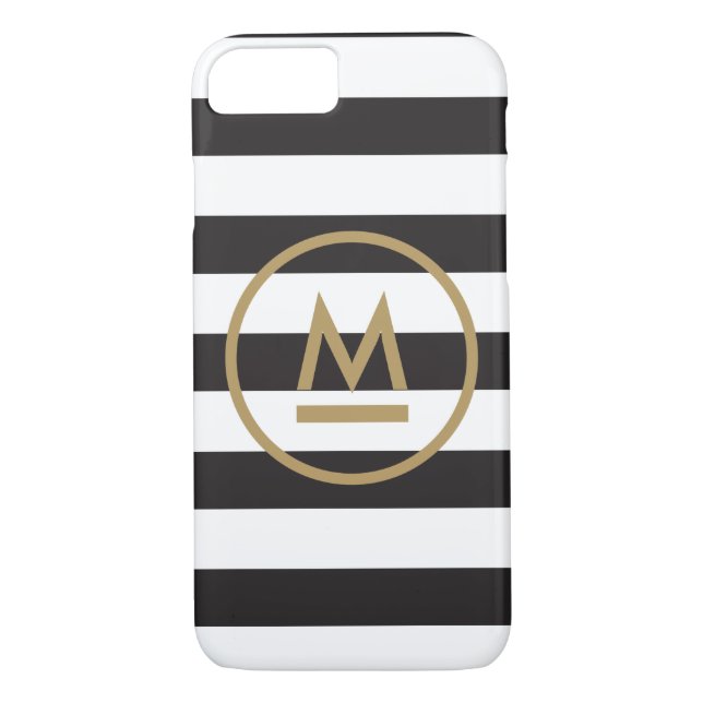 Modern Monogram on Bold Stripes Personalised Case-Mate iPhone Case (Back)