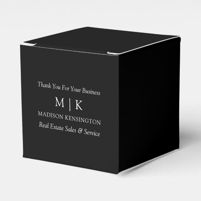 Modern Monogram or Add Logo Business Black Small Favour Box (Front Side)