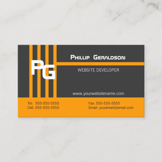 Modern Monogram Orange Business Card (Front)