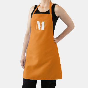 Modern monogram orange white custom initial letter apron