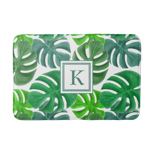 Modern Monogram Palm Leaves Bath Mat (Front)
