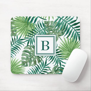 Modern Monogram Palm Leaves Mouse Pad