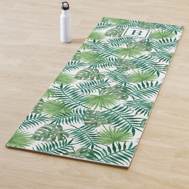 Modern Monogram Palm Leaves Pattern Yoga Mat (In Situ)