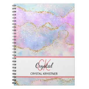 Modern Monogram Pastel Rainbow Glitter  Notebook