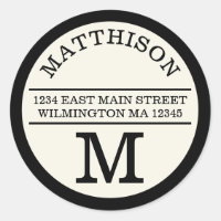 Modern Monogram Personal Round Address Label