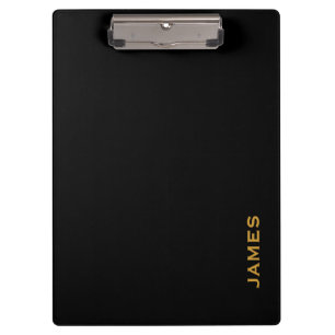 Modern Monogram Personalised Black and Gold Clipboard