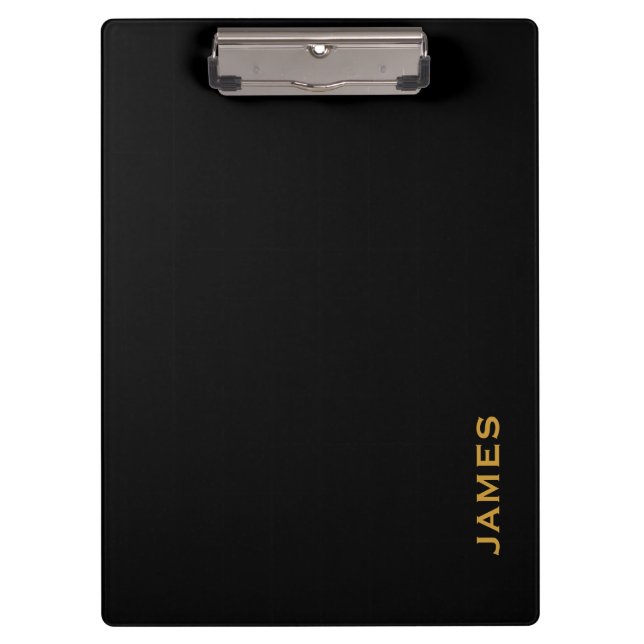 Modern Monogram Personalised Black and Gold Clipboard (Front)