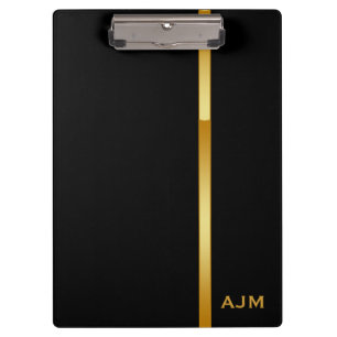 Modern Monogram Personalised Black and Gold Clipboard
