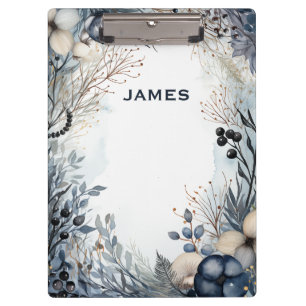 Modern Monogram Personalised Blue and Gold Clipboard
