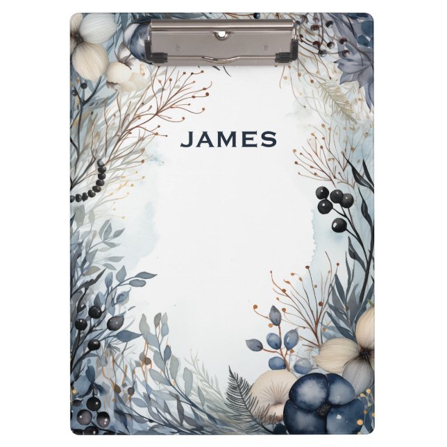 Modern Monogram Personalised Blue and Gold Clipboard (Front)