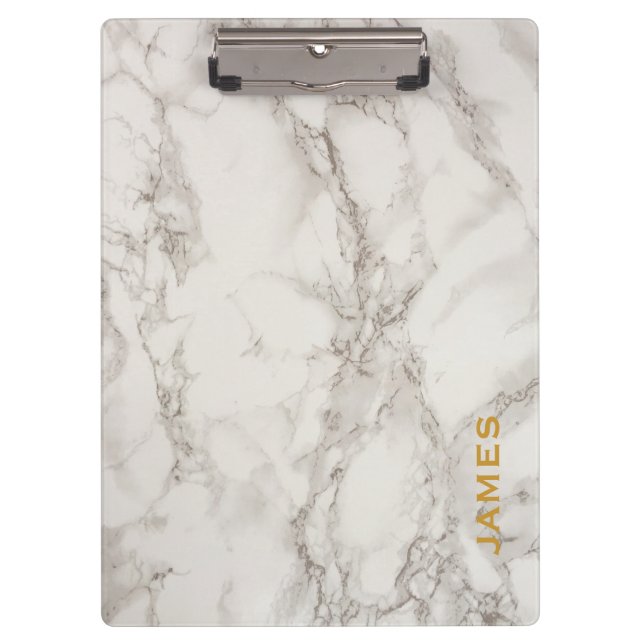 Modern Monogram Personalised Marble and Gold Clipboard (Front)