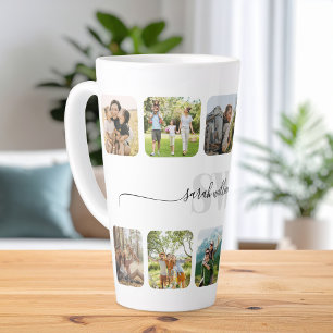 Modern Monogram Personalised Photo Collage Latte Mug