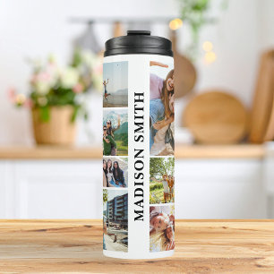 Modern Monogram Personalized 12 Photo Collage Thermal Tumbler