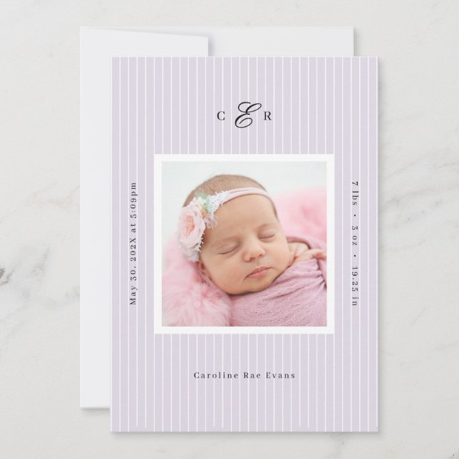 Modern Monogram Photo Birth Announcement (Front)