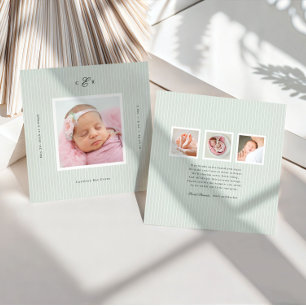 Modern Monogram Photo Birth Announcement
