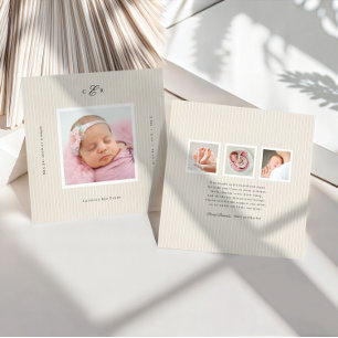Modern Monogram Photo Birth Announcement