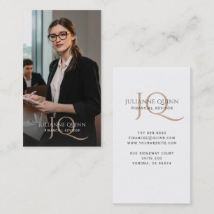 Modern Monogram Photo Financial Advisor Business Card