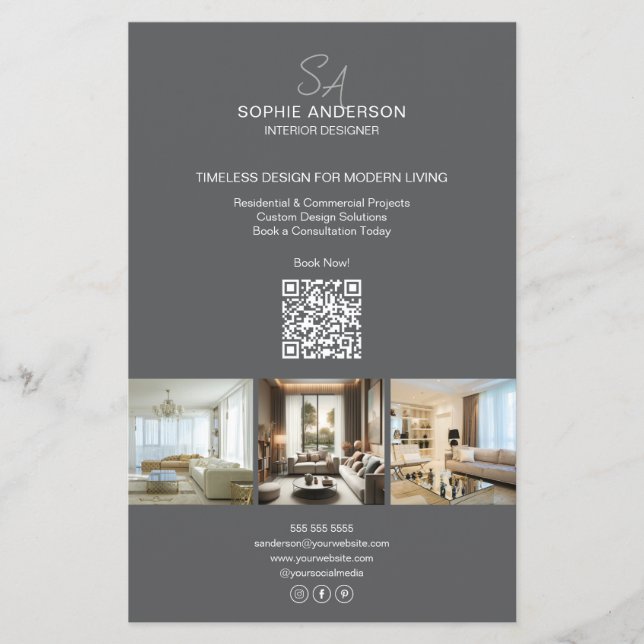 Modern Monogram Photo Grey Professional Business Flyer (Front)
