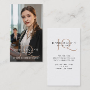Modern Monogram Photo Notary Public Business Card