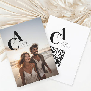 Modern, Monogram, Photo, QR-Code Invitation